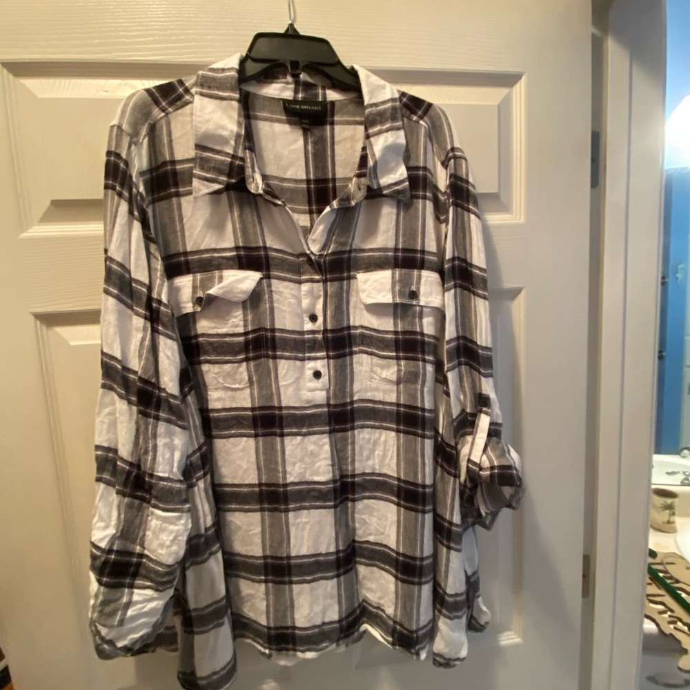 Lane Bryant Black and White Plaid Shirt